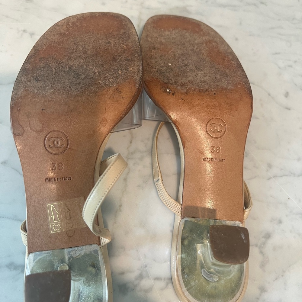 CHANEL Beige Nude Leather & Clear PVC Slide Sandals - Picture 3 of 3